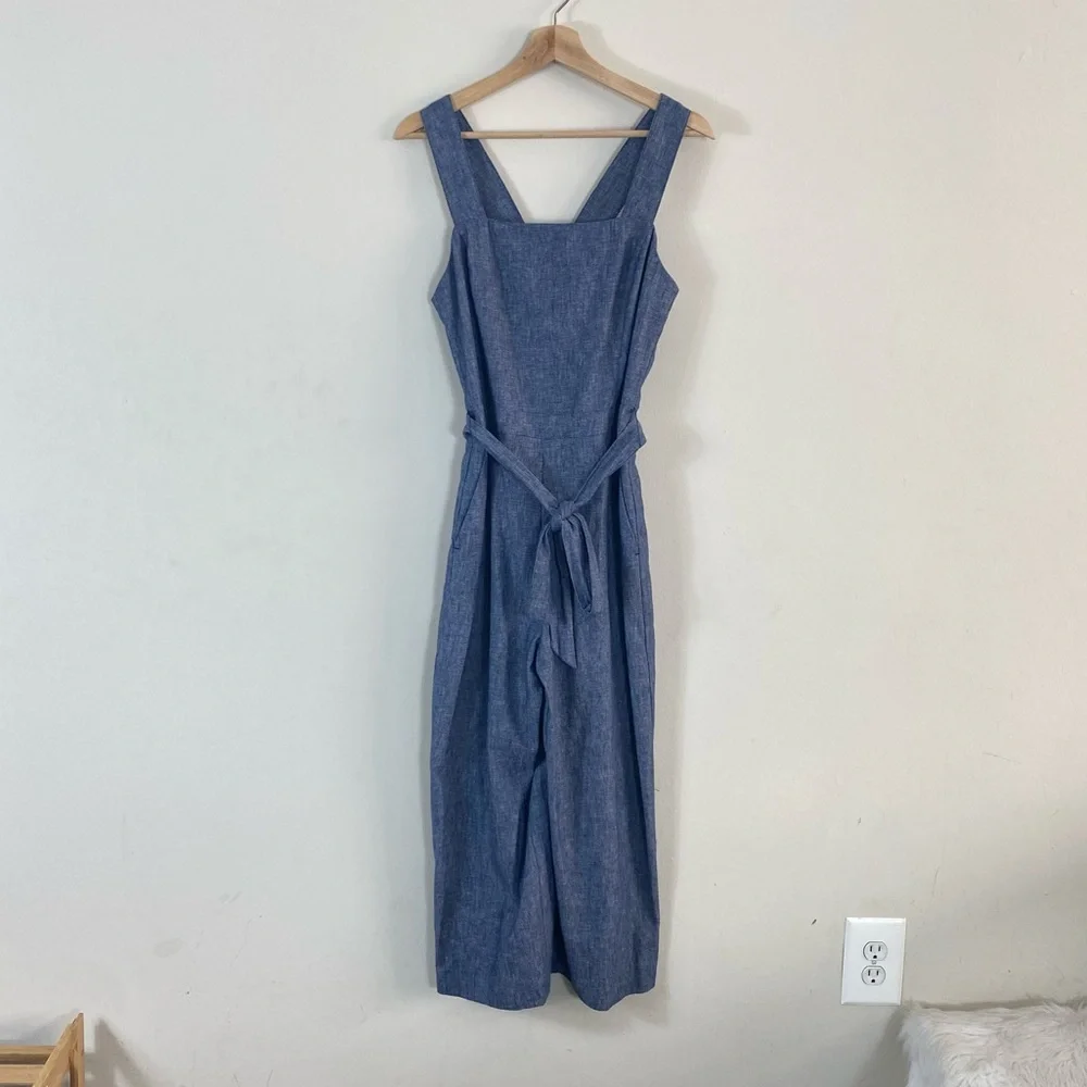 Banana Republic Linen Square-Neck Jumpsuit Blue - 4
